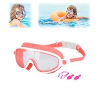 XIBHDN Suvaya Swimming Goggles,HD Children's Large Frame Waterproof and Anti-fog Swimming Goggles,Kids Swim Goggles with Nose Cover (Red White Transparent)