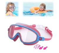 XIBHDN Suvaya Swimming Goggles,HD Children's Large Frame Waterproof and Anti-fog Swimming Goggles,Kids Swim Goggles with Nose Cover (Pink Blue Transparent)