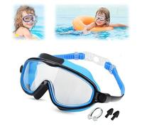 XIBHDN Suvaya Swimming Goggles,HD Children's Large Frame Waterproof and Anti-fog Swimming Goggles,Kids Swim Goggles with Nose Cover (Camouflage Blue Transparent)