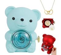 XiChiu Collana con cuore inciso con scatola regalo di rose Bear, regalo per donne con collana a cuore, rose conservate set regalo per Natale, San Valentino, compleanno, Misura unica, Acrilico, Nessuna