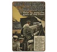 Xiddxu Join The Royal Marines Help to Man The Guns of The Fleet Vintage Classic British WW1 Propaganda poster novità retrò latta metallo segno 15,2 x 20,3 cm