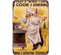 Xiddxu Poster con scritta in inglese "That's What I Do I Cook I Drink and I Know Things Poster Cooking Artwork Signs for Home Novità Metal Signs Retro Plate Desserts Shop Cafe Decor Farmhouse Sign