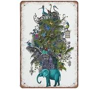 Xiddxu Poster in metallo con elefante - La gabbia per uccelli - elefante giungla animale arte surreale vintage poster metallo decorazione da parete bar club vintage decorazione da parete casa 14 x 20