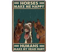 Xiddxu Targa in latta anticata con scritta "Horse Horse Make Me Happy" in stile rustico, decorazione da parete in metallo, stile vintage, pubblicità retrò, decorazione per la casa, garage, cucina, bar
