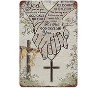 Xiddxu Targa in latta anticata con scritta in lingua inglese "Christian God Gave Me You", decorazione rustica da parete in metallo, stile vintage, pubblicità retrò, decorazione per la casa, garage