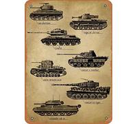 Xiddxu Targa in latta con carro armato militare della seconda guerra mondiale, retrò, in alluminio, poster per casa, bar, ristorante, garage, grotta, caffè, placca decorativa da parete, 20,3 x 30,5 cm