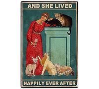 Xiddxu Targa in latta Love Cat Poster, Love Wine poster, She Will Live Happily Ever Since, poster retrò, regalo, 30,5 x 40,6 cm