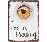 Xiddxu Targa in latta rustica retrò in metallo Love is Brewing Vintage Tin Sign Coffee Wall Sign Decor Cucina Decorazione da parete Cucina Segni Decorazione da parete Cucina Decorazione Caffetteria Decor 15,5 x 20 cm