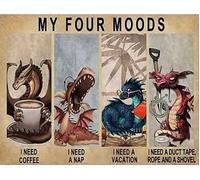 Xiddxu Targa in metallo anticata vintage - Dragon My Four Moods, targa in metallo per camera dei ragazzi, decorazione vintage per la casa, soggiorno, camera da letto, caffè, decorazione da parete 15,2
