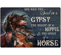 Xiddxu Targa in metallo con cavallo e ragazza, She Had The Soul of A Gypsy Fun Bagno Bar Vintage Tin Signs Man Cave Decor Cafe Farmhouse Wall Decoration Art 15,2 x 20,3 cm