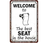 Xiddxu Targa in metallo con scritta "Welcome to the best seat in the house", per casa, soggiorno, cucina, bar, decorazione da parete, stile vintage, 20,3 x 30,5 cm
