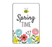 Xiddxu Targa in metallo retrò, 14 x 20 cm, ghirlanda primaverile, fiori, stagione, sole, uccelli, aprile, maggio, giugno, primavera, benvenuto, ciao ape, divertente, decorazione da parete in metallo