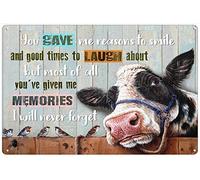 Xiddxu Targa in metallo retrò 30,5 x 40,6 cm, con scritta in inglese "You Gave Me Reasons to Smile and Good Times to Laugh About Cow", poster motivazionale per la decorazione della casa, poster