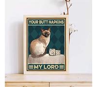 Xiddxu Targa in metallo retrò 30,5 x 40,6 cm, motivo: gatto siamese, poster divertente per il bagno