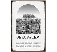 Xiddxu Targa in metallo retrò con Gerusalemme, Gerusalemme, Gerusalemme, arte da parete, Israele, migliore decorazione da parete, idea regalo, decorazione per la casa, 14 x 20 cm