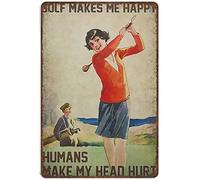 Xiddxu Targa in metallo retrò con scritta "Golf Makes Me Happy Humans Make My Head Hurt", targa in latta per amanti del golf, decorazione da parete, stile vintage, 14 x 20 cm