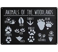 Xiddxu Targa in metallo retrò da 14 x 20 cm con animali dei boschi boschi decorazione per vivaio con tracce di animali cartello in latta decorazione per la casa poster cartello in metallo pittura