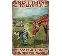 Xiddxu Targa in metallo retrò Dreacoss, Farm Girl and I Think to My Self What A Wonderful Word Targa in latta con scritta "Country Farm Girl", 14 x 20 cm, decorazione da parete vintage per la casa, 14