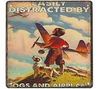 Xiddxu Targa in metallo retrò in alluminio con scritta "Kid Pilot easily distracted by Dogs and Airplane", per casa, cucina, bar, caffetteria, 30,5 x 30,5 cm