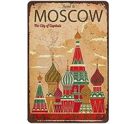 Xiddxu Targa in metallo retrò in stile shabby resistente, con scritta "Travel to Moscow Russia St Basil's Cathedral", decorazione da parete vintage, decorazione da parete vintage, decorazione per la