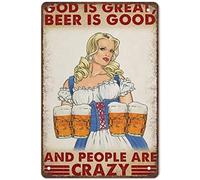 Xiddxu Targa in metallo spessa e resistente, in stile shabby chic, 20,3 x 30,5 cm, con scritta in lingua inglese "God is Great, Beer is Good and People are Crazy Love Beer,Man Cave Pub Club Cafe Home