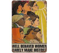 Xiddxu Targa in metallo, stile retrò, poster con pittura in ferro, scritta "Behaved Woman Rarely Make History", targa in latta con personaggi famosi della storia nera, decorazione da parete, 15,2 x
