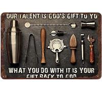 Xiddxu Targa in metallo vintage con scritta "Bartender Your Talent is God's Gift to You What You Do with It is Your Gift Back to God" (lingua italiana non garantita), 30,5 x 40,6 cm