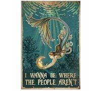 Xiddxu Targa in metallo vintage con scritta in lingua inglese "I want to be where people aren't metal poster art wall plate decor outdoor indoor wall panel retro vintage murales 14 x 20,3 cm