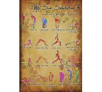 Xiddxu Targa in metallo vintage da parete per yoga, saluto al sole con scritta "Yoga Sun Salutation", in metallo, stile retrò, decorazione da parete per casa, hotel, bar, 30,5 x 40,6 cm