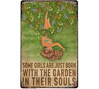 Xiddxu Targa in metallo vintage in latta con scritta "Gardening Girl with Flower Dress", targa in metallo da appendere, stile retrò, poster da cucina, bar, tavernpubclub, decorazione da parete, 14 x