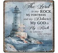 Xiddxu Targa in metallo vintage in latta decorativa con faro The Lord is My Rock in Whom I Take Refuge Old Fashion cartello in alluminio per casa, caffè, sala da pranzo, decorazione da parete 30,5 x