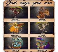Xiddxu Targa quadrata in metallo con scritta in lingua inglese "God Says You are Special Lovely Precious Strong Chosen Forgived", targa in metallo per pub, bar, club, uomo, grotta, poster in metallo