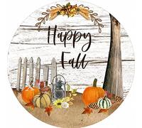Xiddxu Targa rotonda in metallo con scritta "Happy Fall Shiplap Pumpkin and Tree Funny Tin Sign Bar Coffee Home Kitchen Room Art Wall Plaque Decor Gift Outdoor Indoor Craft Embellishment Vintage Mural