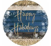 Xiddxu Targa rotonda in metallo con scritta "Happy Holidays Snowflakes Blue and Gold Winter Funny Tin Sign Bar Coffee Home Kitchen Room Art Wall Plaque Gift Outdoor Indoor Craft Embellishment 30,5 x