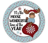 Xiddxu Targa rotonda in metallo con scritta in inglese "It's Moose Wonderful Time of the Year Christmas Wreath for Christmas Halloween Thanksgiving Fall Farm Home Kitchen Bar Cafe Wall Decor 30,5 x