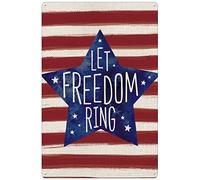 Xiddxu Targa vintage in latta con scritta "Let Freedom Ring Memorial Day 4th of July Independence Day Veterans Day", decorazione rustica per la casa, giardino, cucina, bar, caffetteria, ristorante