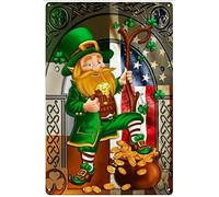 Xiddxu Targa vintage in metallo con scritta "Happy St. Patrick's Day", gnomo, elfo, vaso dorato, per casa, giardino, cucina, bar, ristorante, garage, decorazione da parete, 30,5 x 40,6 cm