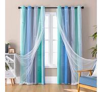XiDi Dream Star, Tende oscuranti per finestre della camera da letto da bambino, 132 x 160 cm (larghezza x lunghezza), colore: blu e grigio