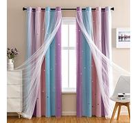 XiDi Dream Star, Tende oscuranti per finestre della camera da letto da bambino e bambina, 86 x 213 cm (larghezza x lunghezza), colore: rosa e viola