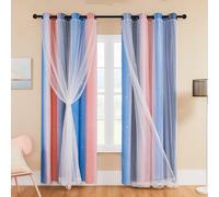 XiDi Tende Cameretta Bambini 132×183 cm per la Camera dei Bambini Adulti Tende Ombre con Decorazione Della Porta in Vetro Trasparente Stelle Tende Ritagliate Anello Top PinkGreyBlue/132/183/2 IT