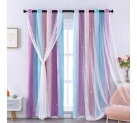 XiDi Tende Cameretta Bambini 132×183 Pollici per Adulti Tende Ombre per Bambini con Decorazioni per Porte in Vetro Trasparente Stelle Tende Ritagliate Anello Superiore Pink BluePurple/132/183/2 IT