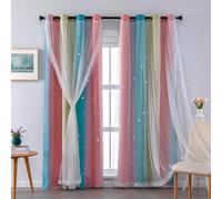 XiDi Tende Cameretta Bambini 132×183cm per la Camera dei Bambini Adulti Tende Ombre con Decorazione Della Porta in Vetro Trasparente Stelle Ritagliate Tende ad Anello Pink YellowBlue/132/183/2 IT