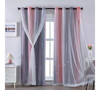 XiDi Tende grigie per camera da letto, 213 cm, a doppio strato, a forma di stella, tende decorative per camera da letto, bambini, adulti, porta scorrevole, tende in vetro arcobaleno rosa grigio chiaro