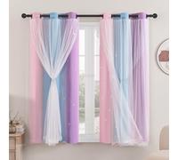XiDi Tende Oscuranti Blu con Rete 132 Drop Hollow Out Star Pattern Mix Bianco Voile Tende con Occhielli Corti Trasparenti per Bambini Camera da Letto Preadolescente 137cm Pink BluePurple/132/137/2 IT