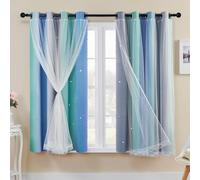 XiDi Tende Oscuranti con Rete 137 Drop Hollow Out Star Pattern Mix Bianco Voile Tende con Occhielli Corti Trasparenti per Bambini Camera da Letto Preadolescente 132cm Green BlueGrey/132/137/2 IT