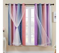 XiDi Tende Oscuranti con Rete 137 Drop Hollow Out Star Pattern Mix Bianco Voile Tende Corte Trasparenti con Occhielli per Bambini Camera da Letto Preadolescente 132 cm Grey PinkPurple/132/137/2 IT