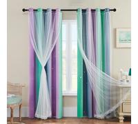 XiDi Tende per Bambini Altezza 213 cm con Trasparenza per Finestra Sala Trattamenti Oscuramento Tende Colorate con Ritaglio a Stella Riduzione del Rumore Decorazione Purplgreen grey/86/213/2 IT