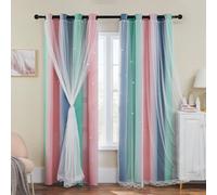 XiDi Tende per Bambini Altezza 213cm con Trasparente per Finestra Sala per Trattamenti Oscuramento Tende Colorate con Ritaglio a Stella Riduzione del Rumore Decorazione Pinkgreen grey/86/213/2 IT