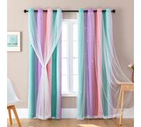 XiDi Tende per la Scuola Materna 132×244cm per la Camera dei Bambini Adulti Tende Ombre con Decorazioni per Porte in Vetro Trasparente Stelle Ritagliate Tende Anello Top Pink PurpleGreen/132/244/2 IT