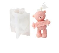 Xidmold Stampo in silicone 3D per candele, orso in silicone per fondente, decorazione torte, cioccolato, sapone, gesso, artigianato in resina epossidica, regali (HAPPY BIRTHDAY)